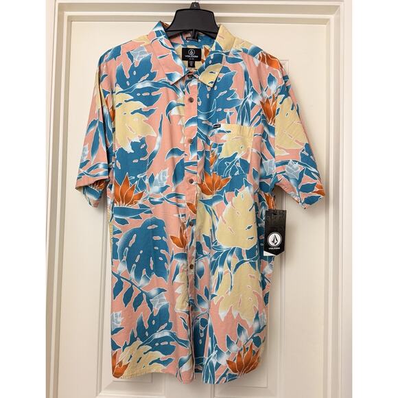 Volcom Mens Button Up Shirt XXL Leaf Pit Floral Short Sleeve Classic Fit - Picture 3 of 12